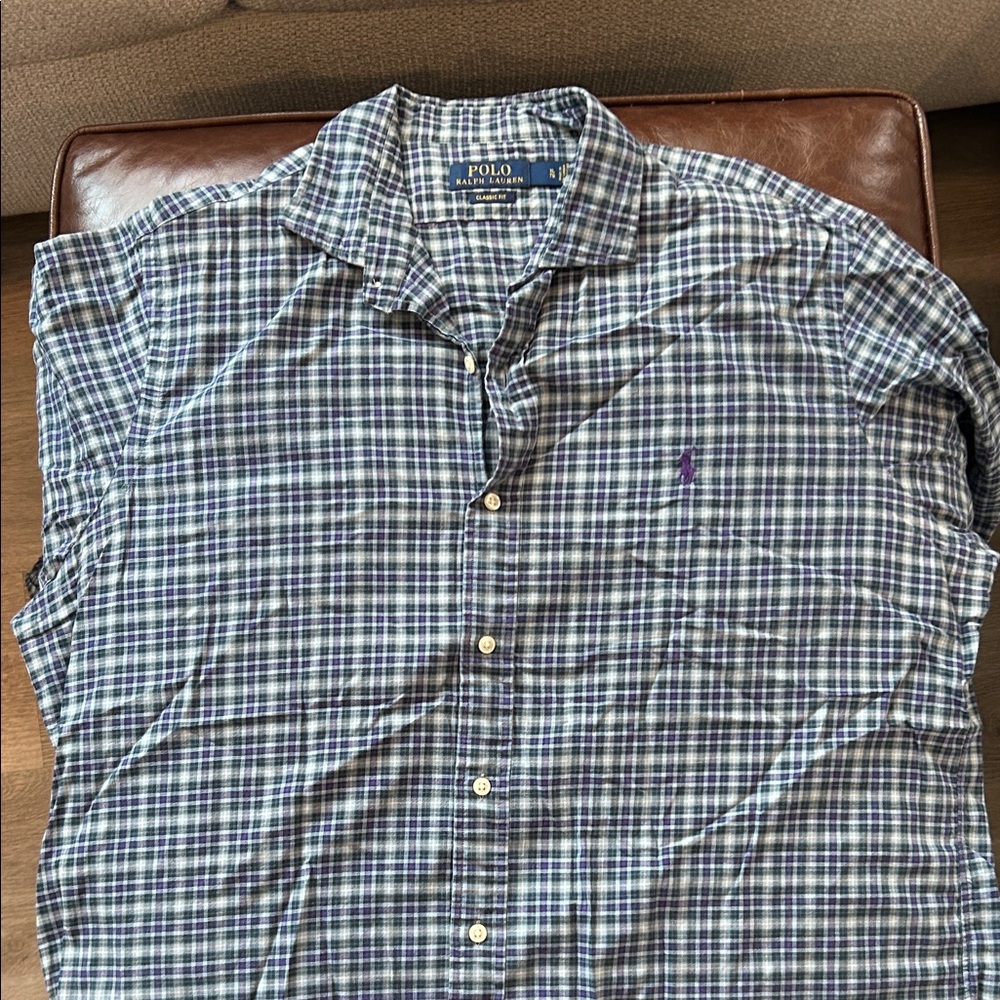 Polo by Ralph Lauren Men's Navy and White Checkered Shirt